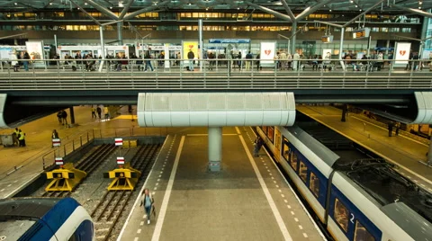 Time Lapse Zoom of Central Train Station - The Hague Netherlands Stock-Footage 58606850