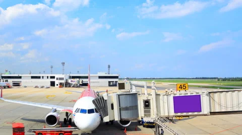Time Lapse Zoom out Baggage handlers ready to load and unload cargo Vídeo Stock 53559814