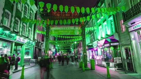 Time lapse zoom in view of Chinatown in London with at night Stock Footage 108084927