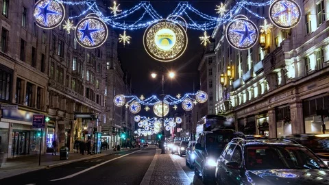 Time lapse zoom in view of Christmas lights in the Strand, London Stock Footage 101205740