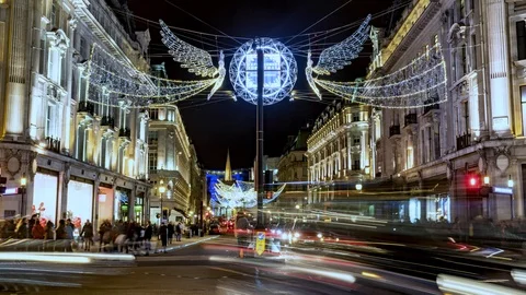 Time lapse zoom in  view of Christmas lights in Regent street, London Stock Footage 102376022