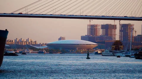 Time lapse:car moving on the nanpu bridge,over huangpu river Stock Footage 50058132