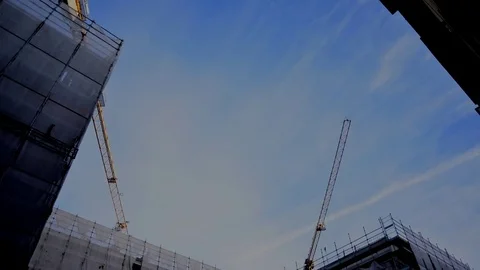  Time lapse:Cranes for the construction movement Stock Footage 74539572