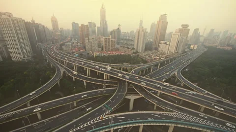 Time lapse,heavy traffic on highway interchange,serious Shanghai pollution haze Stock Footage 33824109