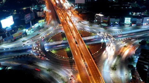 Time lapse,Hyper lapse , Of traffic on city streets in Thailand Stock Footage 98390079