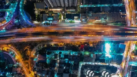 Time lapse,Hyper lapse ,Of traffic on city streets at night. Stock Footage 98886374