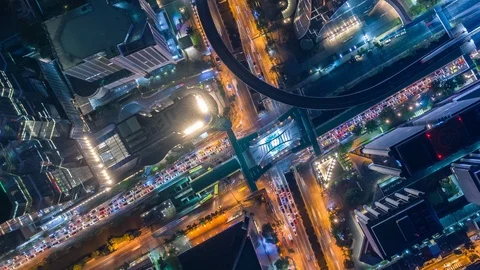 Time lapse,Hyper lapse ,Of traffic on city streets at night. Stock Footage 98886599