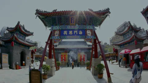 Time Lapse,People visiting and praying in Mazu Temple,China Tinjin Stock Footage 140466705