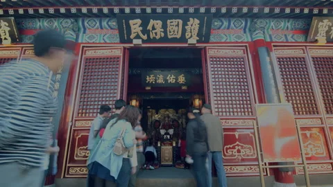 Time Lapse,People visiting and praying in Mazu Temple,China Tinjin Stock Footage 140879710