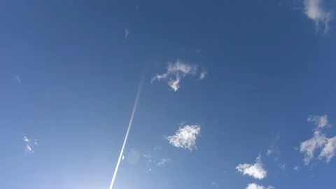 Time lapses of  clouds with aircraft in the blue sky Stock Footage 142406816