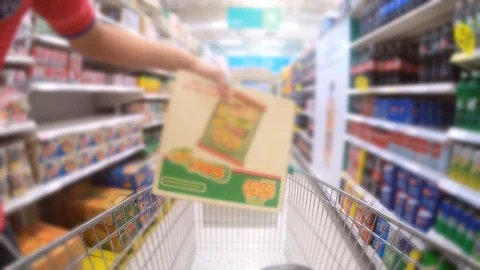 Time lapse,Shopping cart moving through supermarket aisles. Stock Footage 117428589