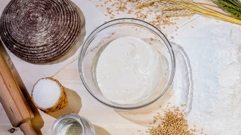 Time lapse.Top view.Opara suitable for bread making Stock Footage 76407690