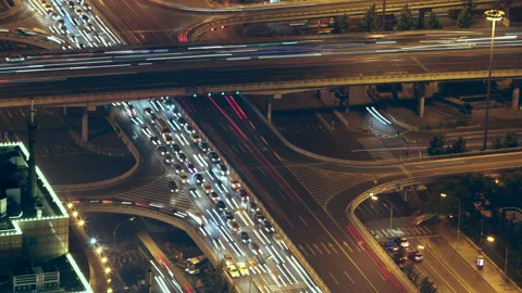 Time Lapse,Traffic flow on the overpass， Beijing CBD,china Stock Footage 140471601