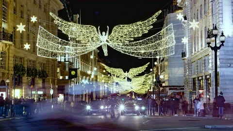 Time lapseview of Christmas lights and decorations in Regent street, London Stock Footage 101642008