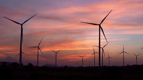Time lapse,Wind turbines in the evening Stock Footage 99251970