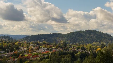 Time laspe of clouds over residential houses in Happy Valley OR Fall Season 4k Stock Footage 81007076