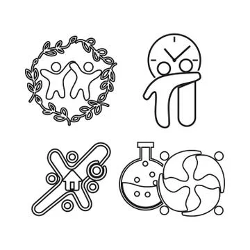 Time leaf laboratory Commitment Teamwork Together Outline Logo Stock Illustration