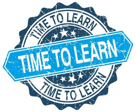 Time to learn blue round grunge stamp on white Stock Illustration