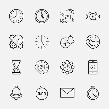 Time Line Icons. Icon Timer Speed Alarm Restore Time Management. Editable Str Illustrazione stock