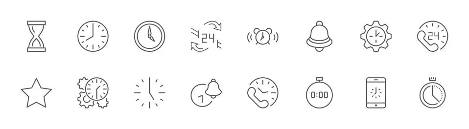 Time Line Icons. Icon Timer Speed Alarm Restore Time Management. Editable Str Stock Illustration
