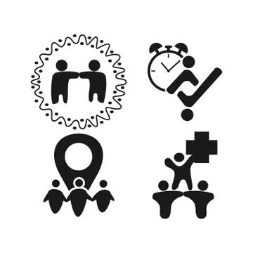Time location health Commitment Teamwork Together Black Logo Stock-Illustration