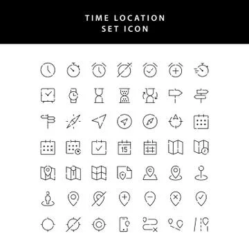 Time location outline icon set Stock Illustration