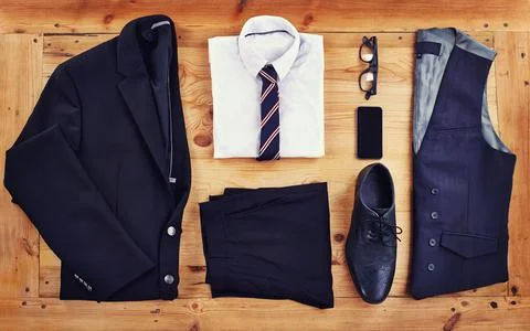 Time to look sharp. High angle shot of a stylish business outfit with a smart 写真素材
