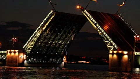 Time loop footage Palace drawbridge in St. Petersburg opening and closing Stock Footage 340898087