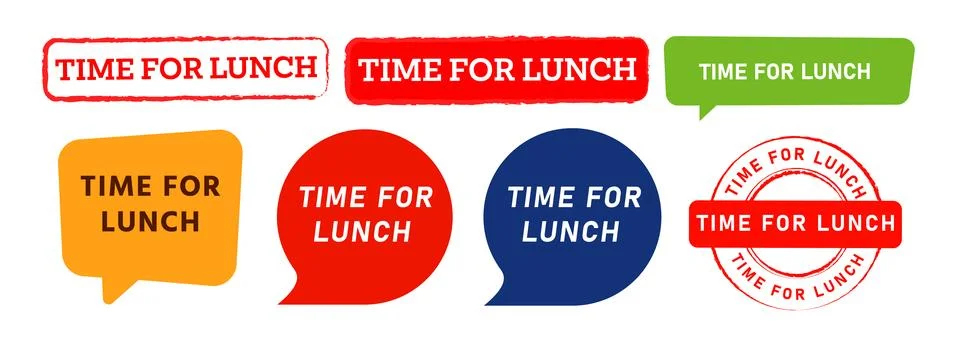 Time for lunch rectangle circle stamp and speech bubble sign element design Stock Illustration