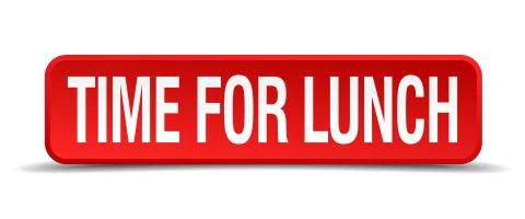 Time for lunch red 3d square button isolated on white Illustrazione stock