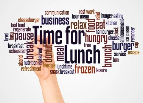 Time for Lunch word cloud and hand with marker concept Stock Photos