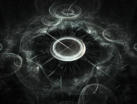 Time Machine. Mechanism of eternity. 3D surreal illustration. Fractal Time se 스톡 일러스트