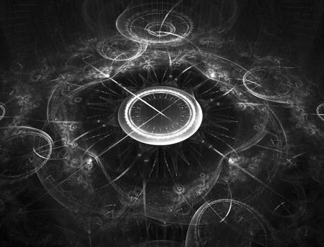 Time Machine. Mechanism of eternity. 3D surreal illustration. 스톡 일러스트