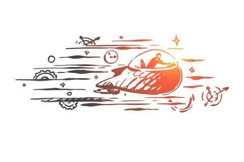 Time machine, time, travel, future, past concept. Hand drawn isolated vector. Stock Illustration