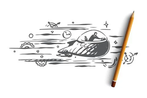 Time machine, time, travel, future, past concept. Hand drawn isolated vector. Stock Illustration