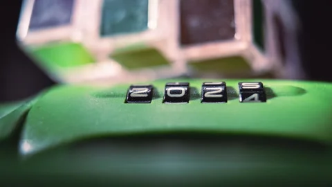 Time Machine Toy Concept with Rolling Combination Lock Numbers 2000-2050 Stock Footage 330451433