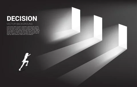 Time to make decision in business direction. Silhouette of businessman runnin Stock Illustration
