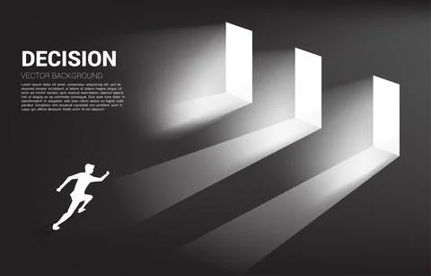Time to make decision in business direction. Silhouette of businessman runnin Stock Illustration