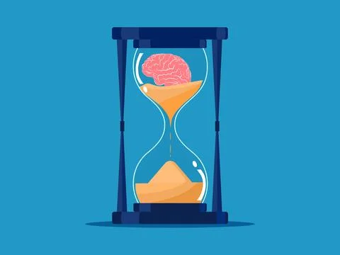 Time makes the brain deteriorate. brain in hourglass Stock Illustration