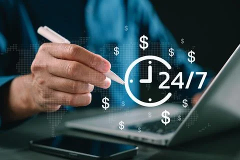 Time management 24-7 concept business work planning efficiency clock icon s.. Foto stock
