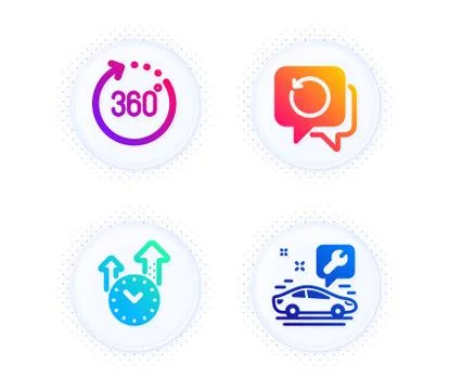 Time management, 360 degrees and Recovery data icons set. Car service sign Stock Illustration