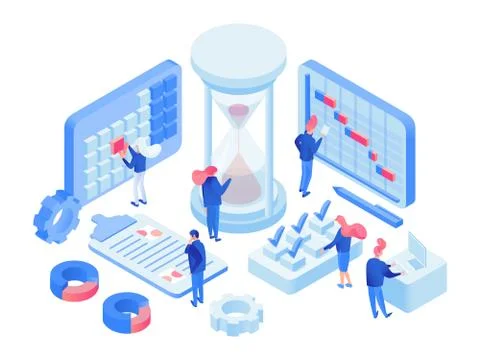 Time management 3d lab isometric illustration Stock Illustration