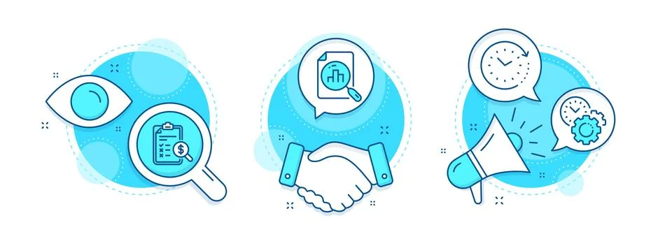 Time management, Analytics graph and Accounting report icons set. Time change 库存插图
