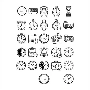 Time Management and Clock Line Icon Set Stock Illustration