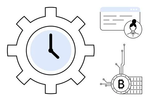 Time Management and Cryptocurrency Integration with Digital Profile Interface Stock Illustration