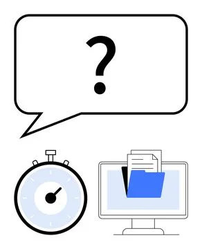Time Management and Digital Organization Concept with Stopwatch, Computer, .. Stock Illustration