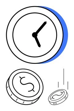 Time Management and Financial Efficiency Concept with Clock and Falling Coin イラスト素材