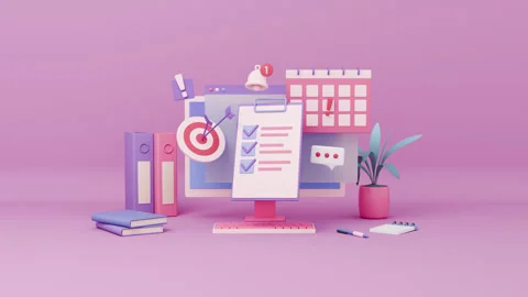 Time management and planning strategy 3d animation. Computer monitor Stock Footage 284666375