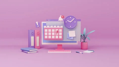 Time management and planning strategy 3d animation. Computer monitor Video stock 284666669