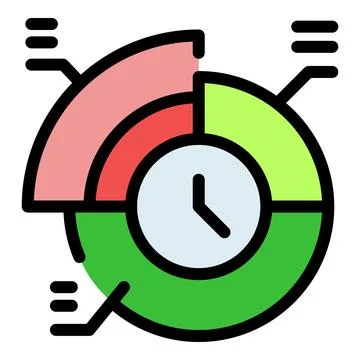 Time management and productivity tracking with pie chart and clock Illustrazione stock